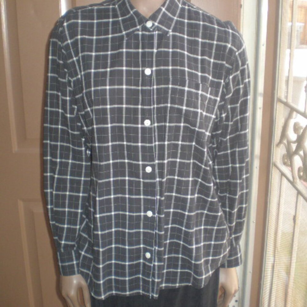 Women's Liz Claiborne Liz Sport Cotton Black & White Plaid Shirt Large